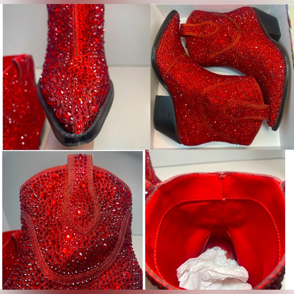 BNIB FIRST QUALITY Jessica Simpson Red Tamira 2 Rhinestone Ankle Boots 6M - Picture 9 of 16